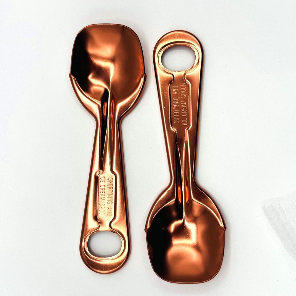 Vintage 8" Aluminum Short'ning & Ice Cream Spoon Set 2 Copper Anodized Aluminum